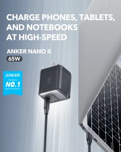 Anker 715 Charger (Nano II 65W) and USB-C to USB-C Cable (Flow, Silicone, 3 ft)