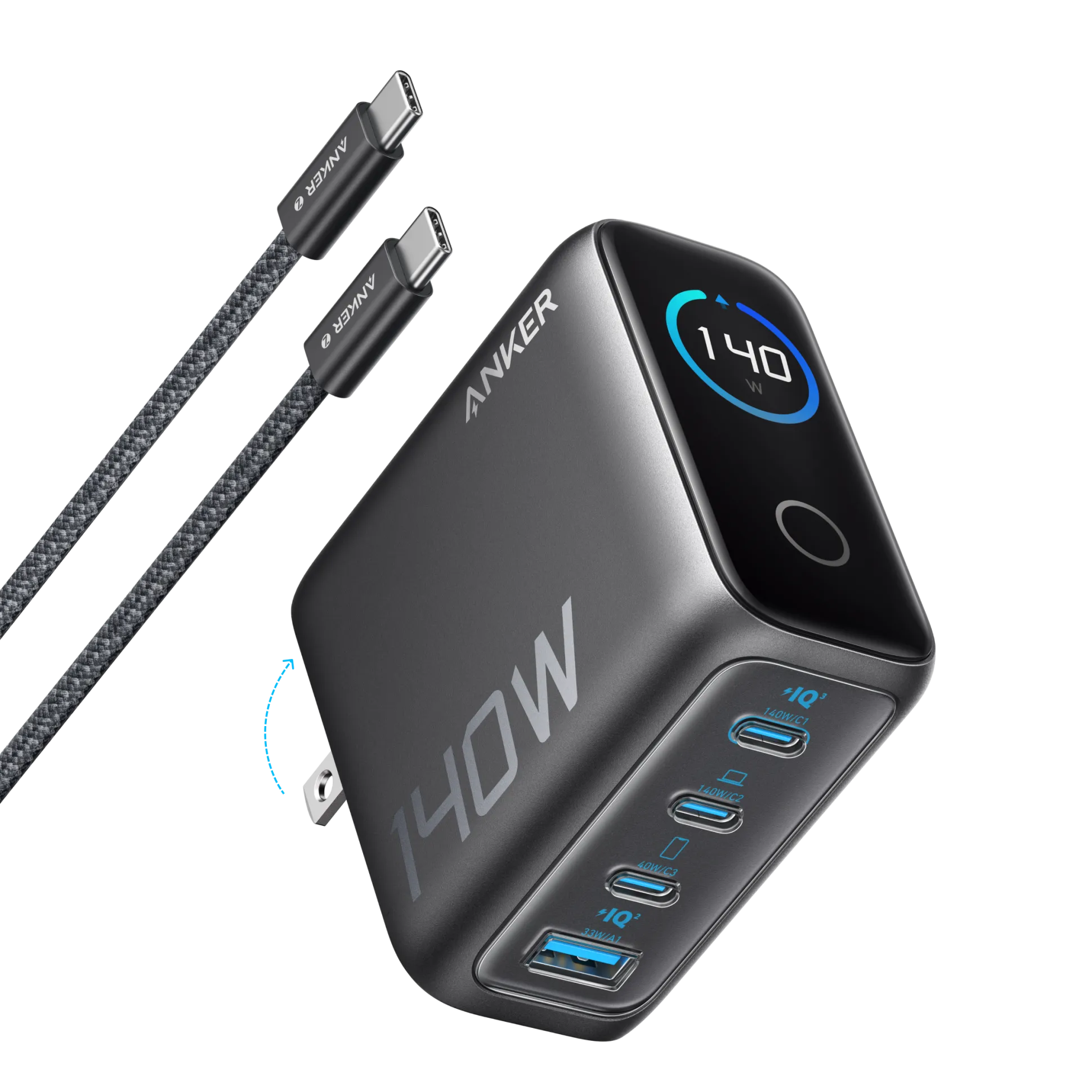 Anker Charger (140W, 4-Port, PD 3.1) with USB-C Cable