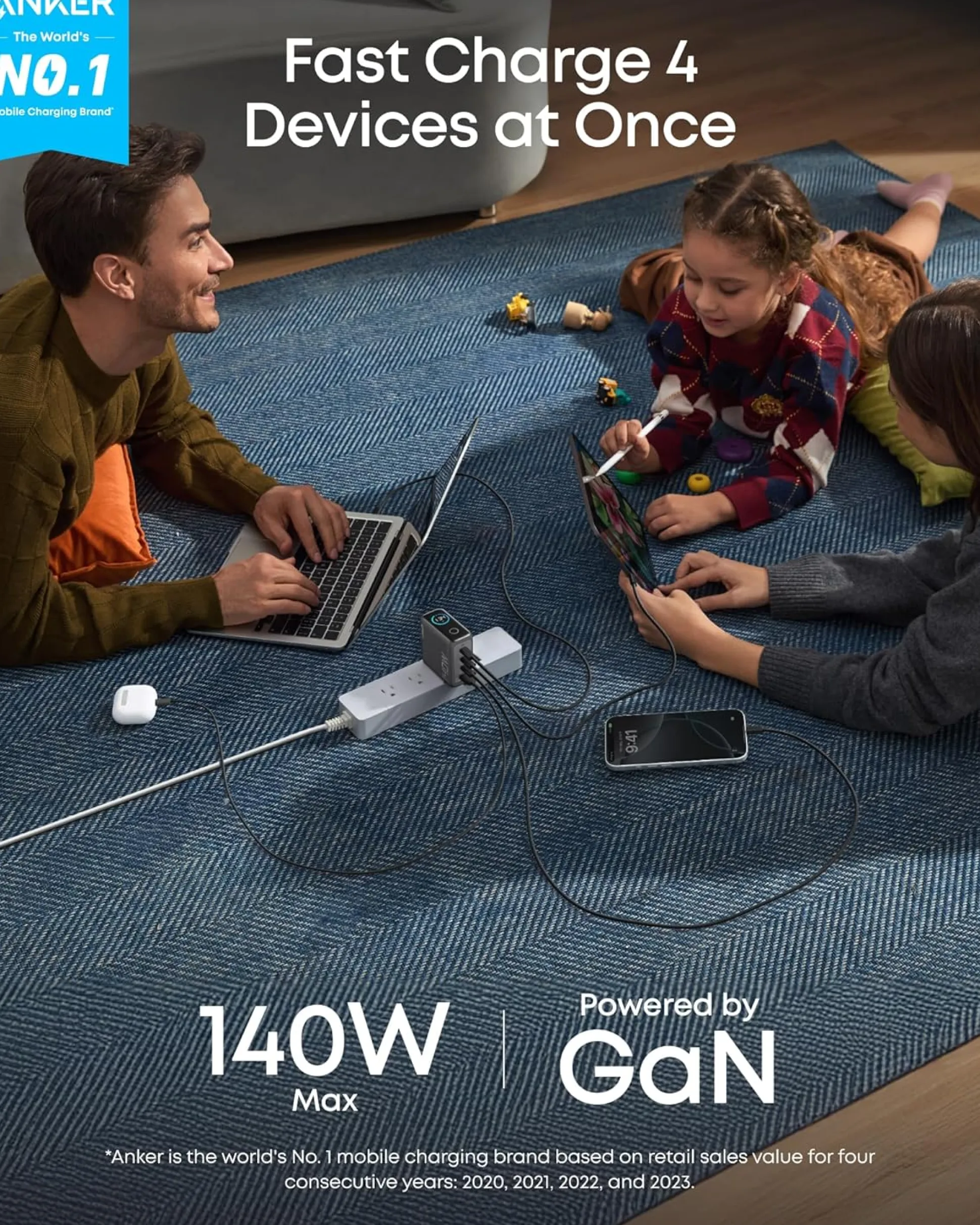 Anker Charger (140W, 4-Port, PD 3.1) with USB-C Cable