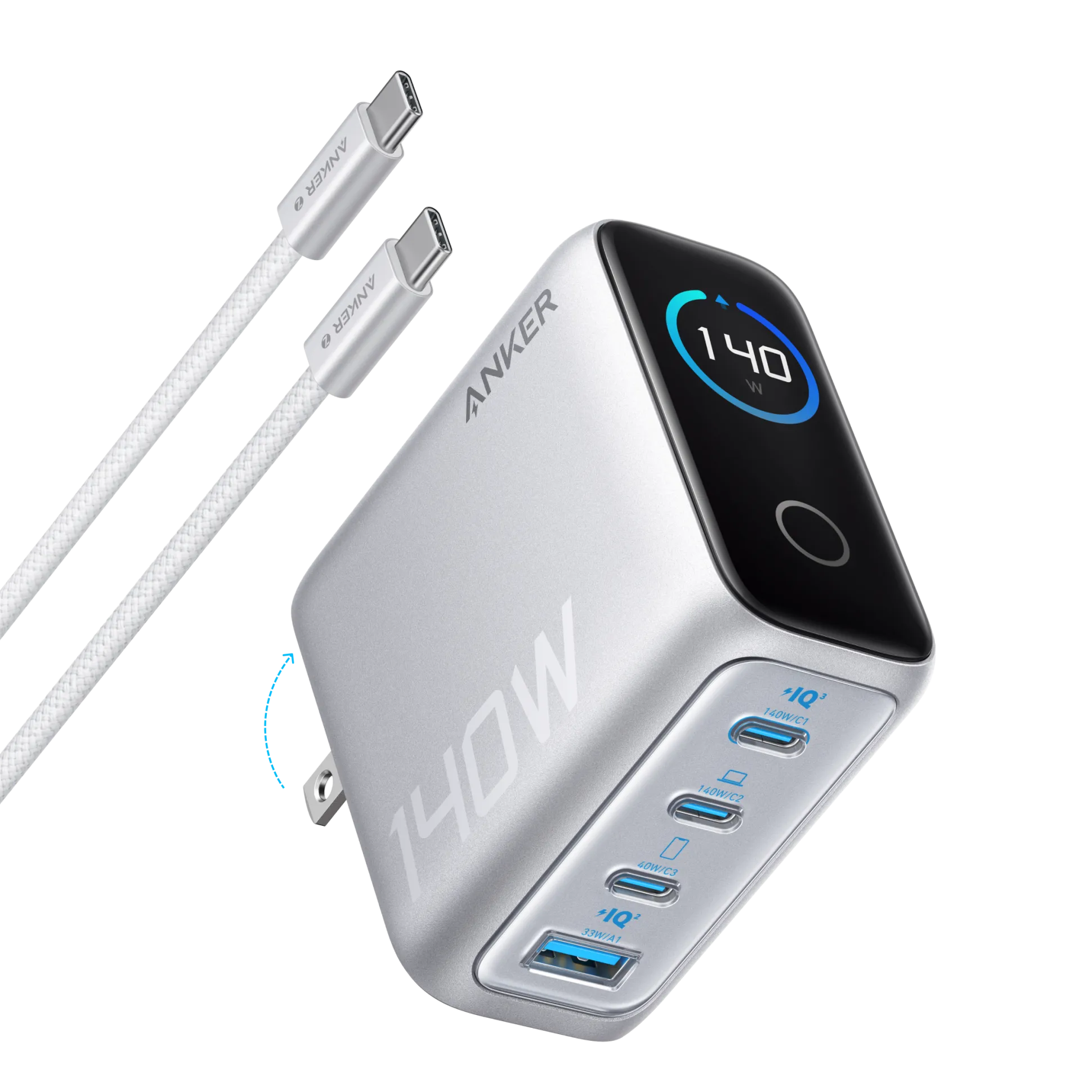 Anker Charger (140W, 4-Port, PD 3.1) with USB-C Cable