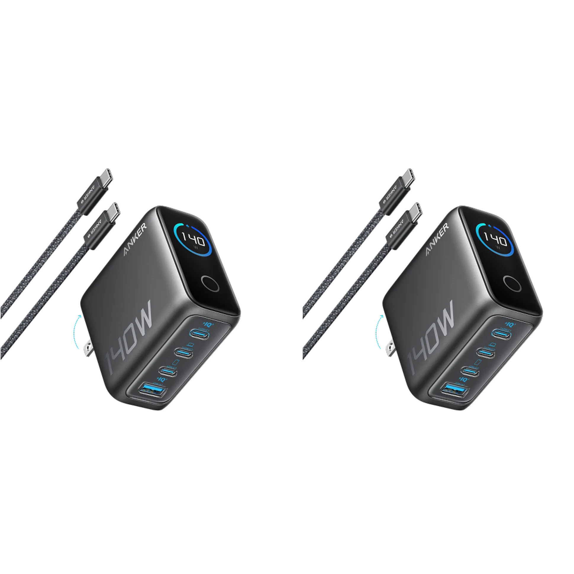 Anker Charger (140W, 4-Port, PD 3.1) with USB-C Cable (2-Pack)