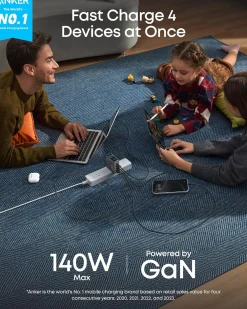 Anker Charger (140W, 4-Port, PD 3.1) with USB-C Cable (2-Pack)