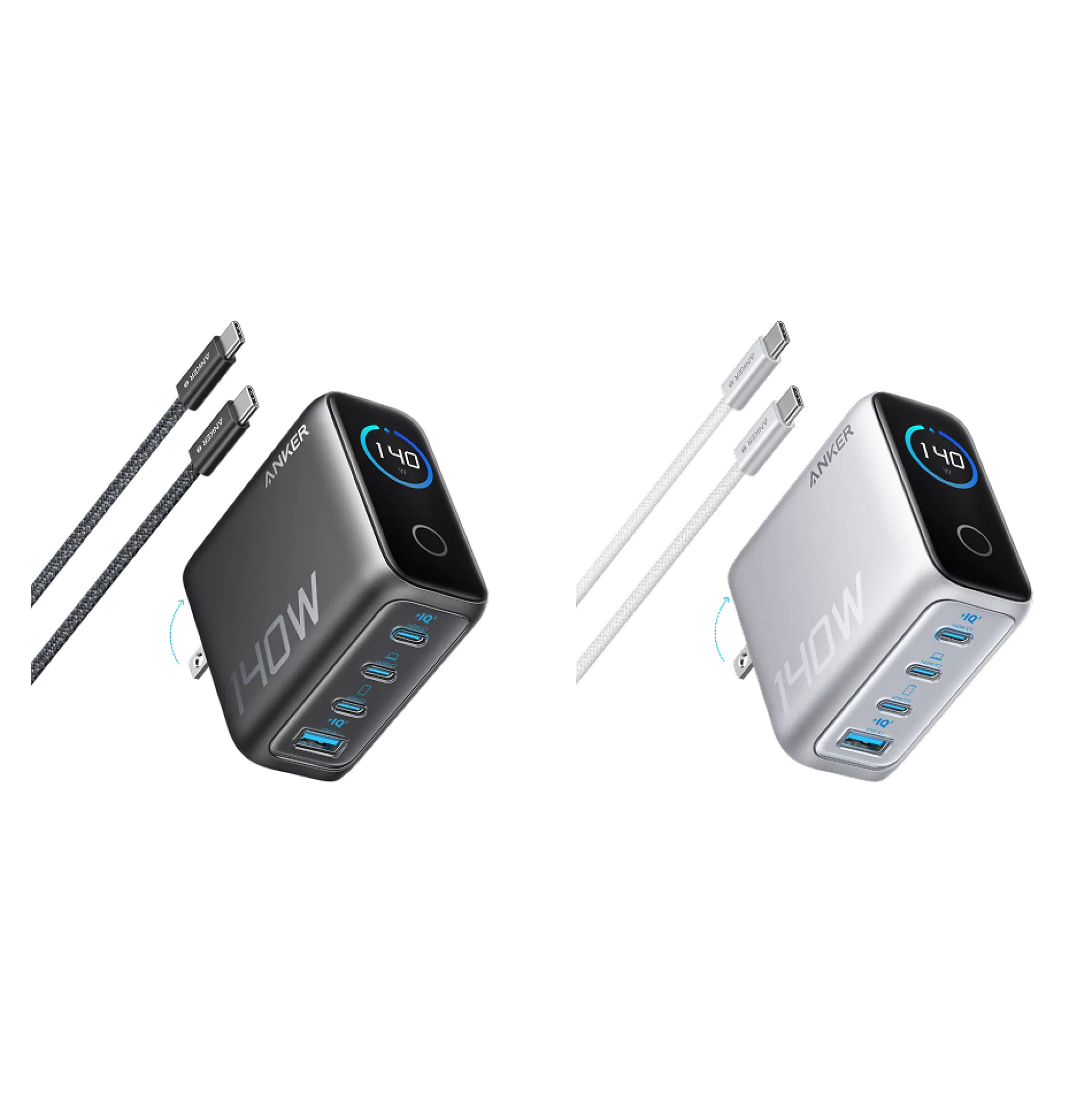 Anker Charger (140W, 4-Port, PD 3.1) with USB-C Cable (2-Pack)