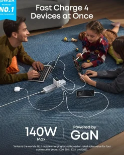 Anker Charger (140W, 4-Port, PD 3.1) with USB-C Cable (2-Pack)