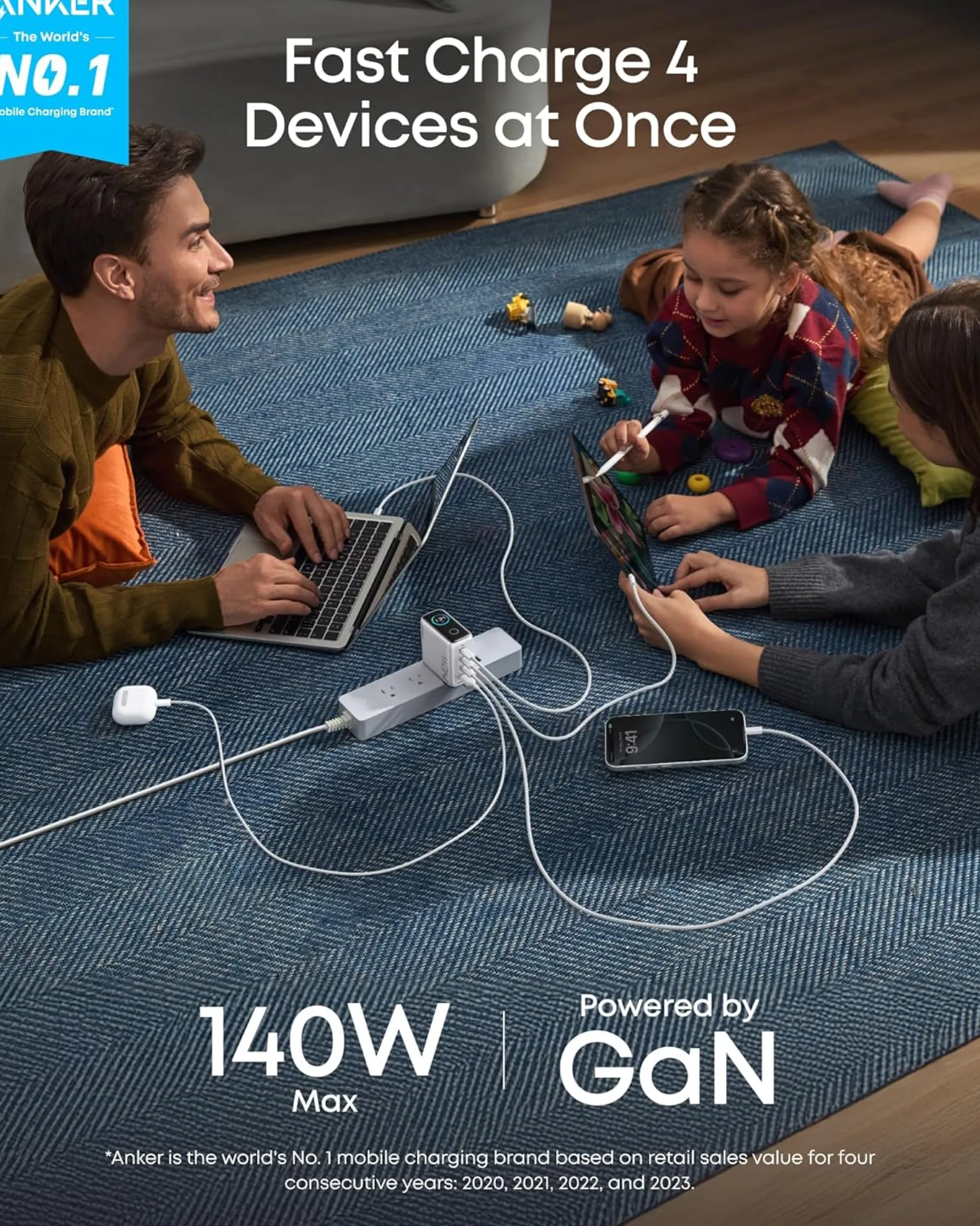 Anker Charger (140W, 4-Port, PD 3.1) with USB-C Cable (2-Pack)