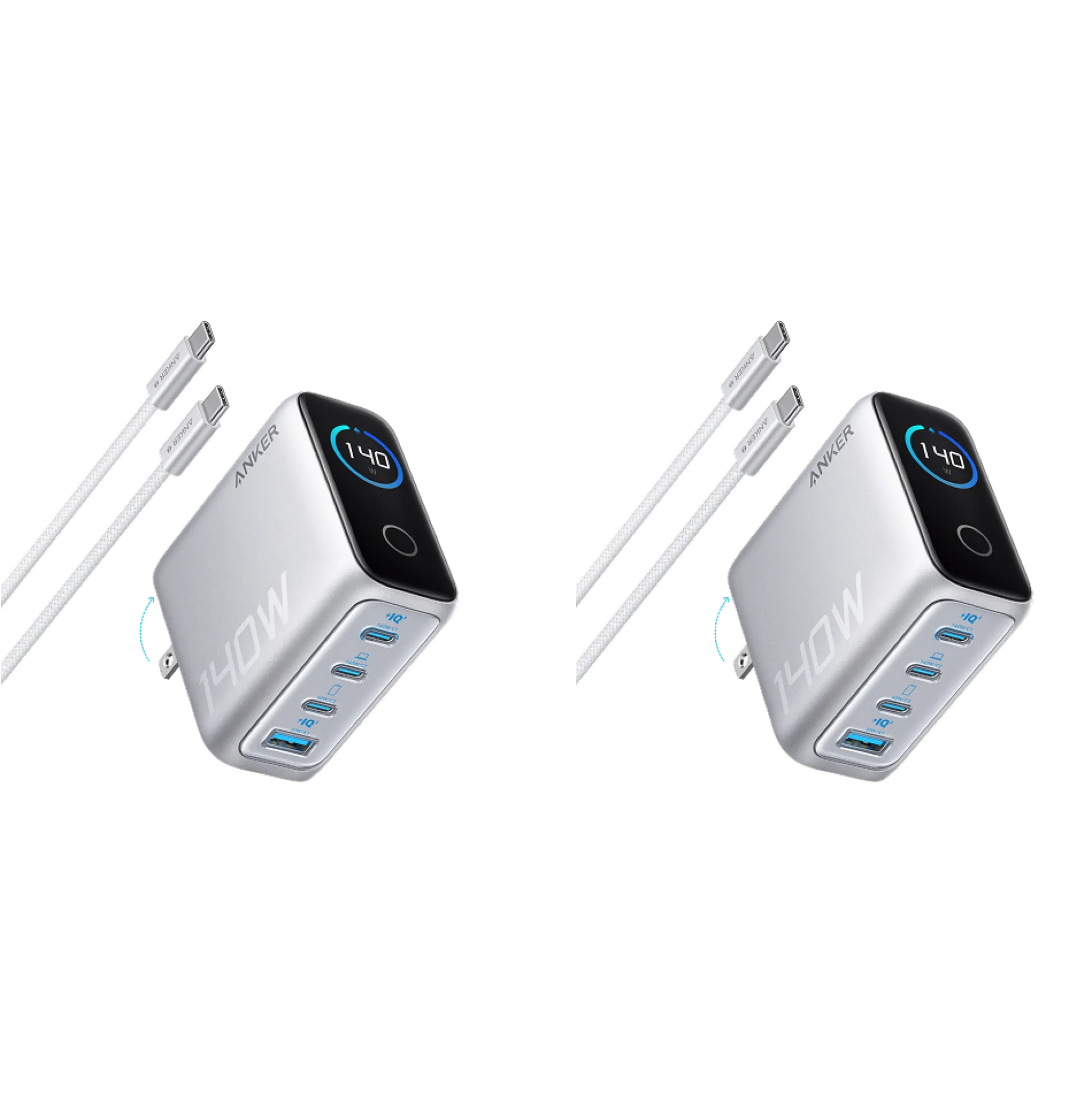 Anker Charger (140W, 4-Port, PD 3.1) with USB-C Cable (2-Pack)