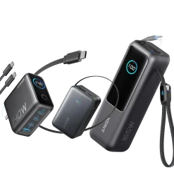 Anker Laptop Power Bank (25K, 165W, Built-In and Retractable Cables) and Anker Laptop Charger (140W, 4-Port, PD 3.1) with USB-C Cable and Anker Nano Power Bank (10K, 45W, Built-In Retractable USB-C Cable)