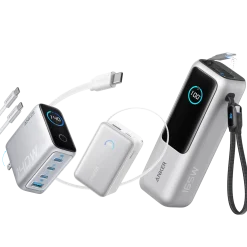 Anker Laptop Power Bank (25K, 165W, Built-In and Retractable Cables) and Anker Laptop Charger (140W, 4-Port, PD 3.1) with USB-C Cable and Anker Nano Power Bank (10K, 45W, Built-In Retractable USB-C Cable)