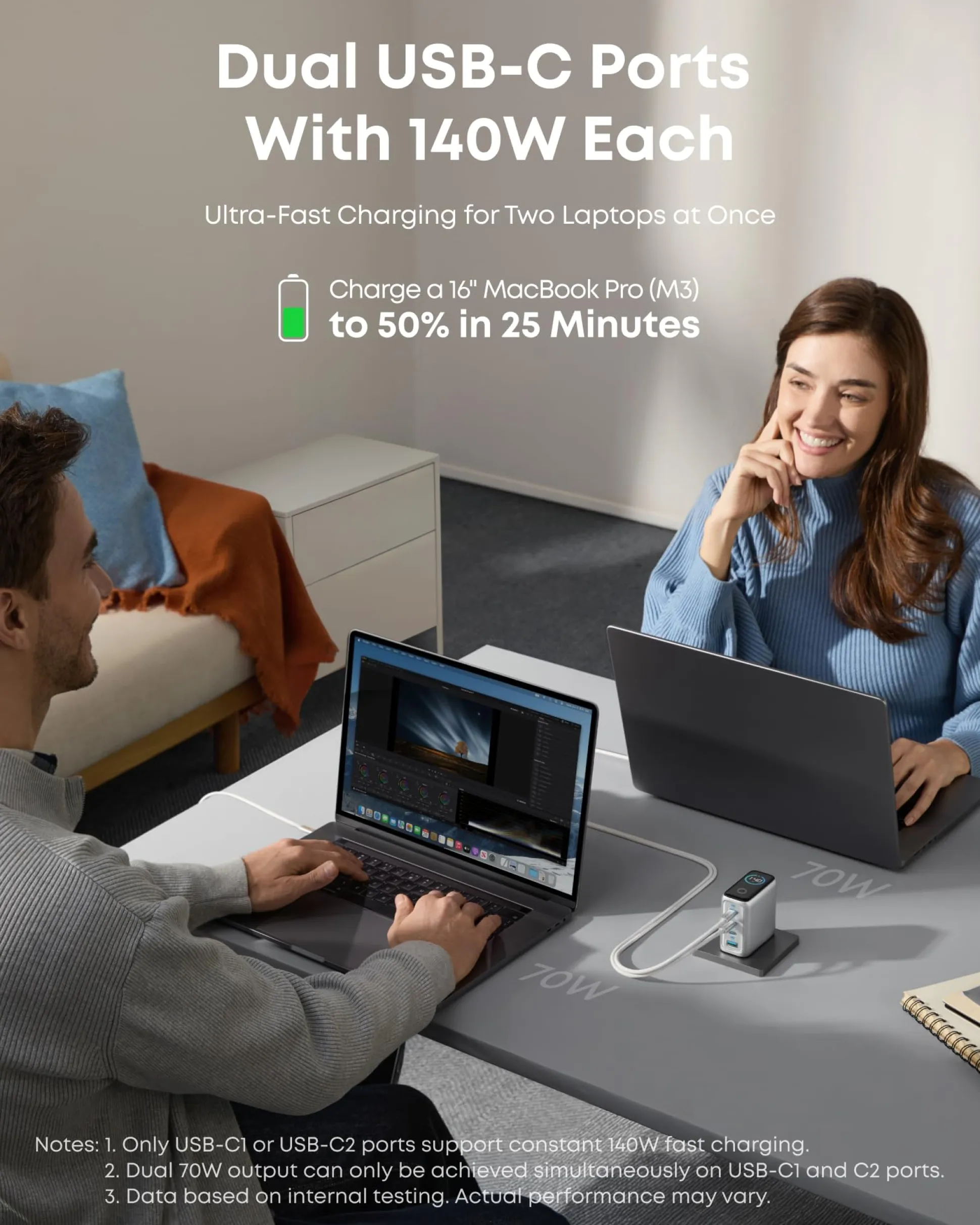 Anker Laptop Power Bank (25K, 165W, Built-In and Retractable Cables) and Anker Laptop Charger (140W, 4-Port, PD 3.1) with USB-C Cable and Anker Nano Power Bank (10K, 45W, Built-In Retractable USB-C Cable)
