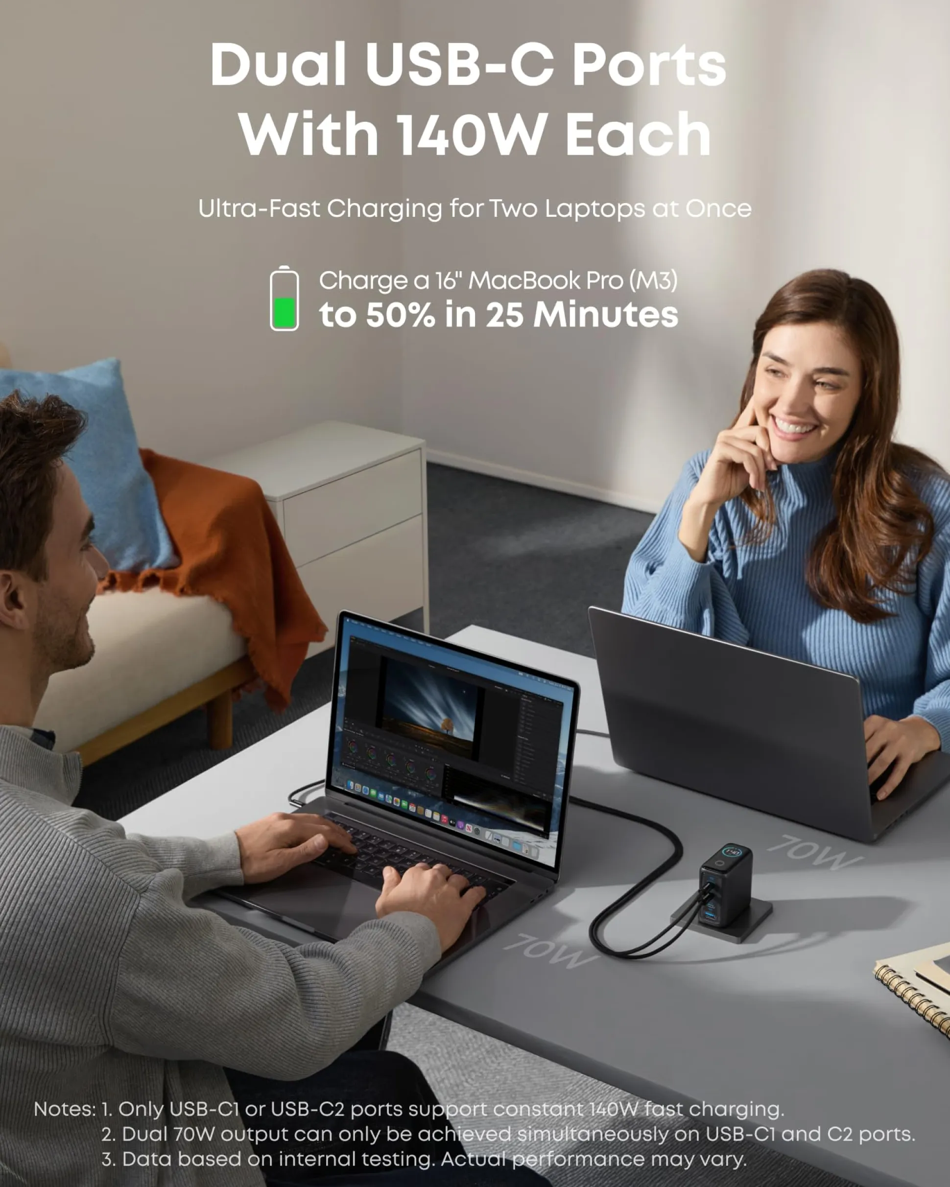 Anker Laptop Power Bank (25K, 165W, Built-In and Retractable Cables) and Anker Laptop Charger (140W, 4-Port, PD 3.1) with USB-C Cable and Anker Nano Power Bank (10K, 45W, Built-In Retractable USB-C Cable)
