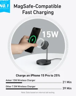 Anker MagGo Wireless Charger (2-in-1, Stand, 40W Adapter Included)