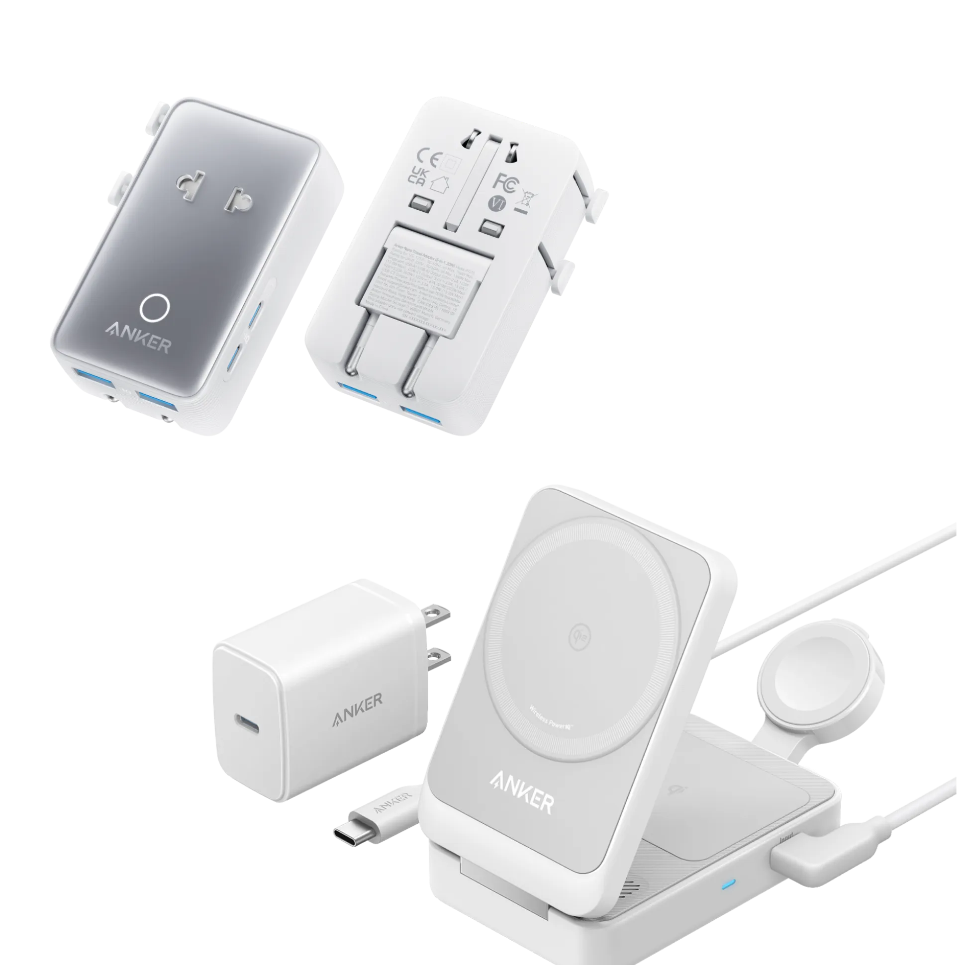 Anker MagGo Wireless Charging Station (Foldable 3-in-1) and Anker Nano Travel Adapter (5-in-1, 20W, 1-Pack)