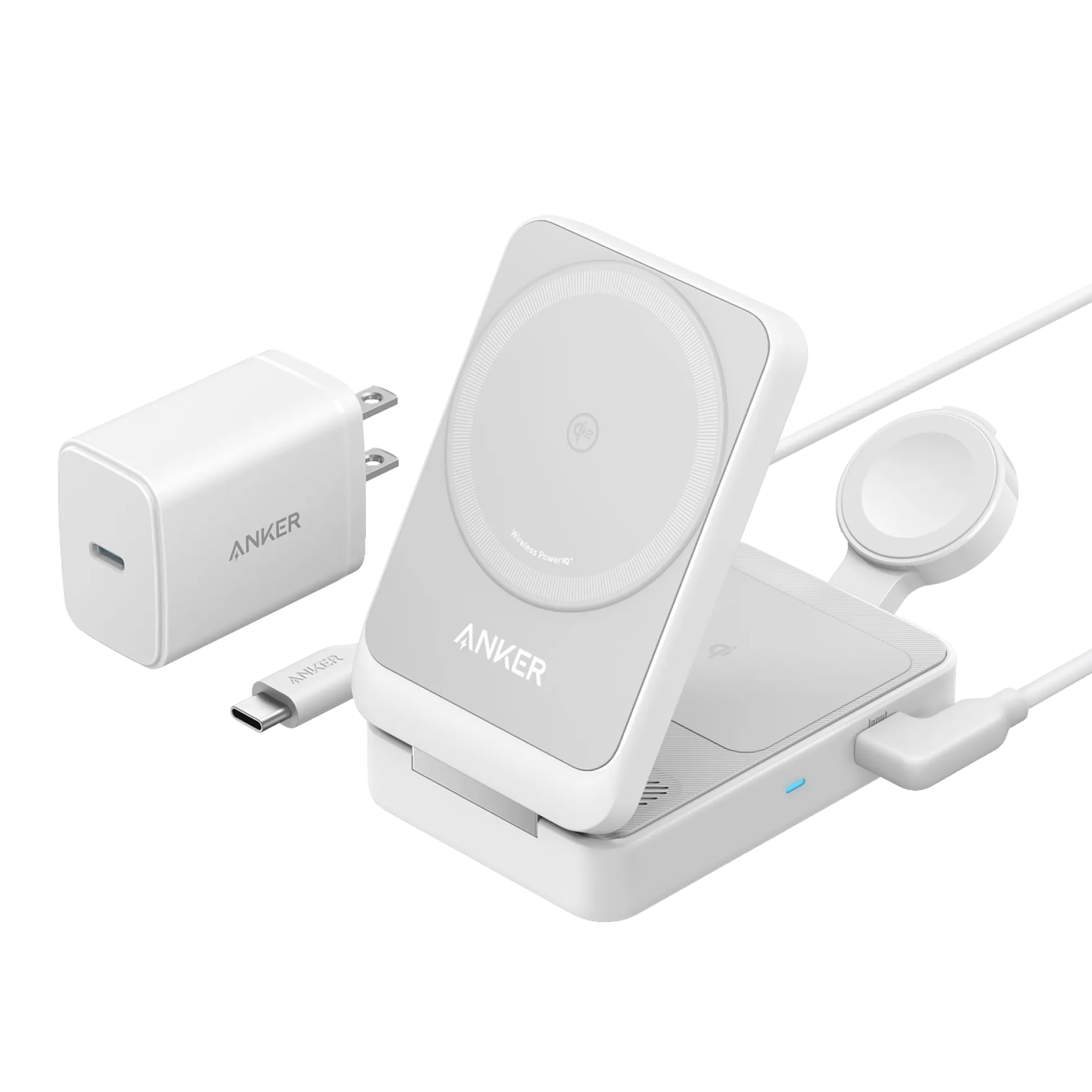 Anker MagGo Wireless Charging Station (Foldable 3-in-1) and Anker Nano Travel Adapter (5-in-1, 20W, 1-Pack)