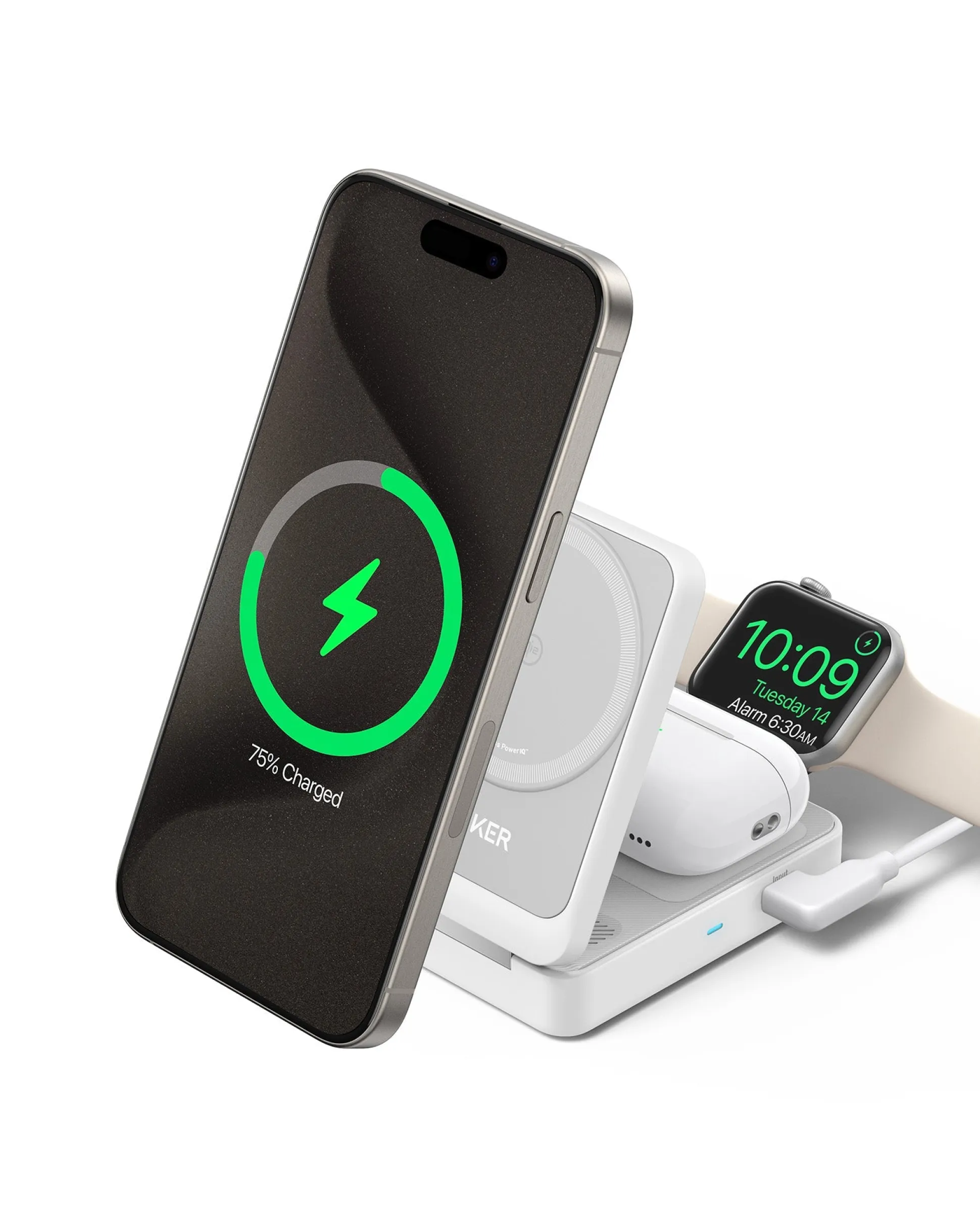 Anker MagGo Wireless Charging Station (Foldable 3-in-1) and Anker Nano Travel Adapter (5-in-1, 20W, 1-Pack)
