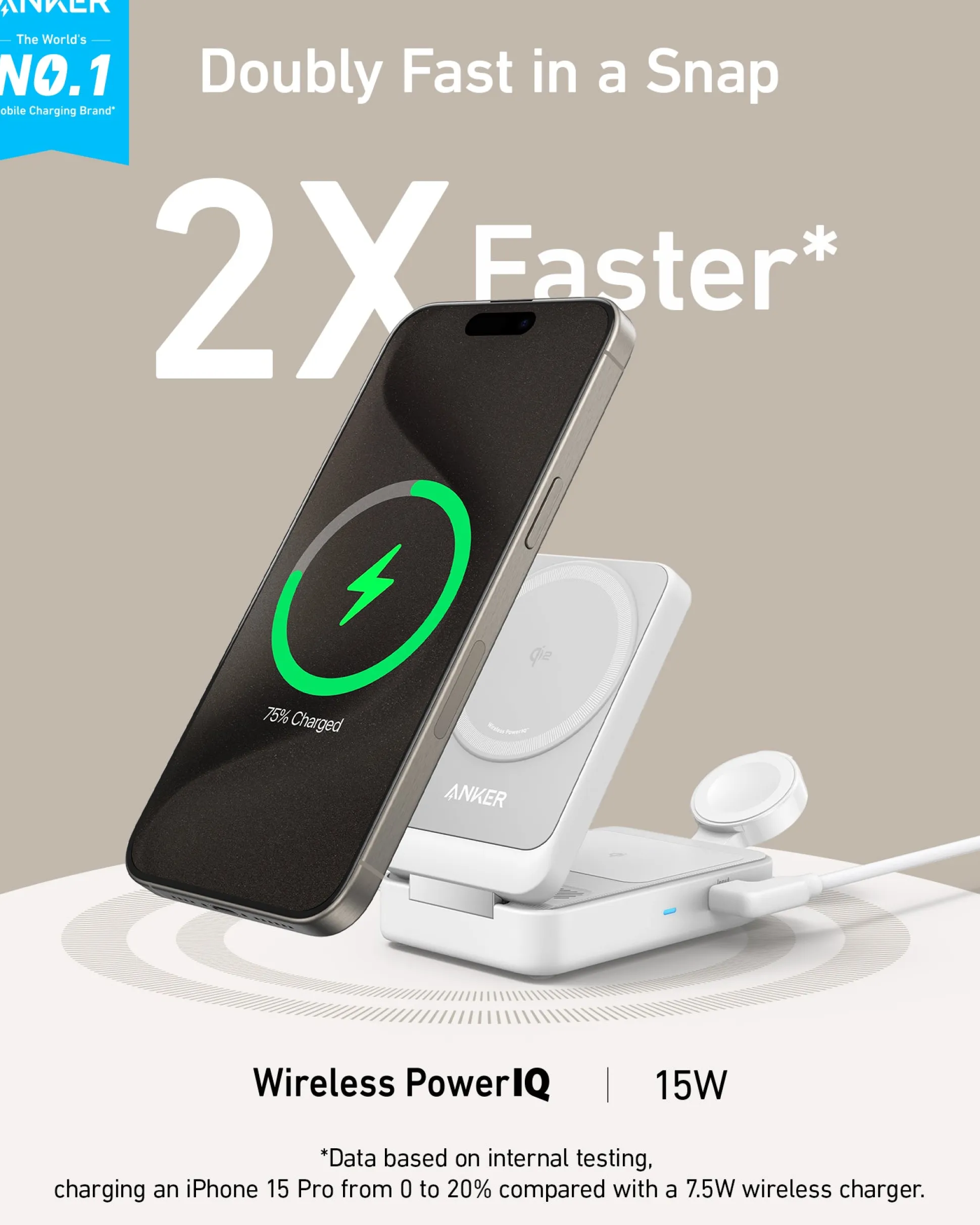 Anker MagGo Wireless Charging Station (Foldable 3-in-1) and Anker Nano Travel Adapter (5-in-1, 20W, 1-Pack)