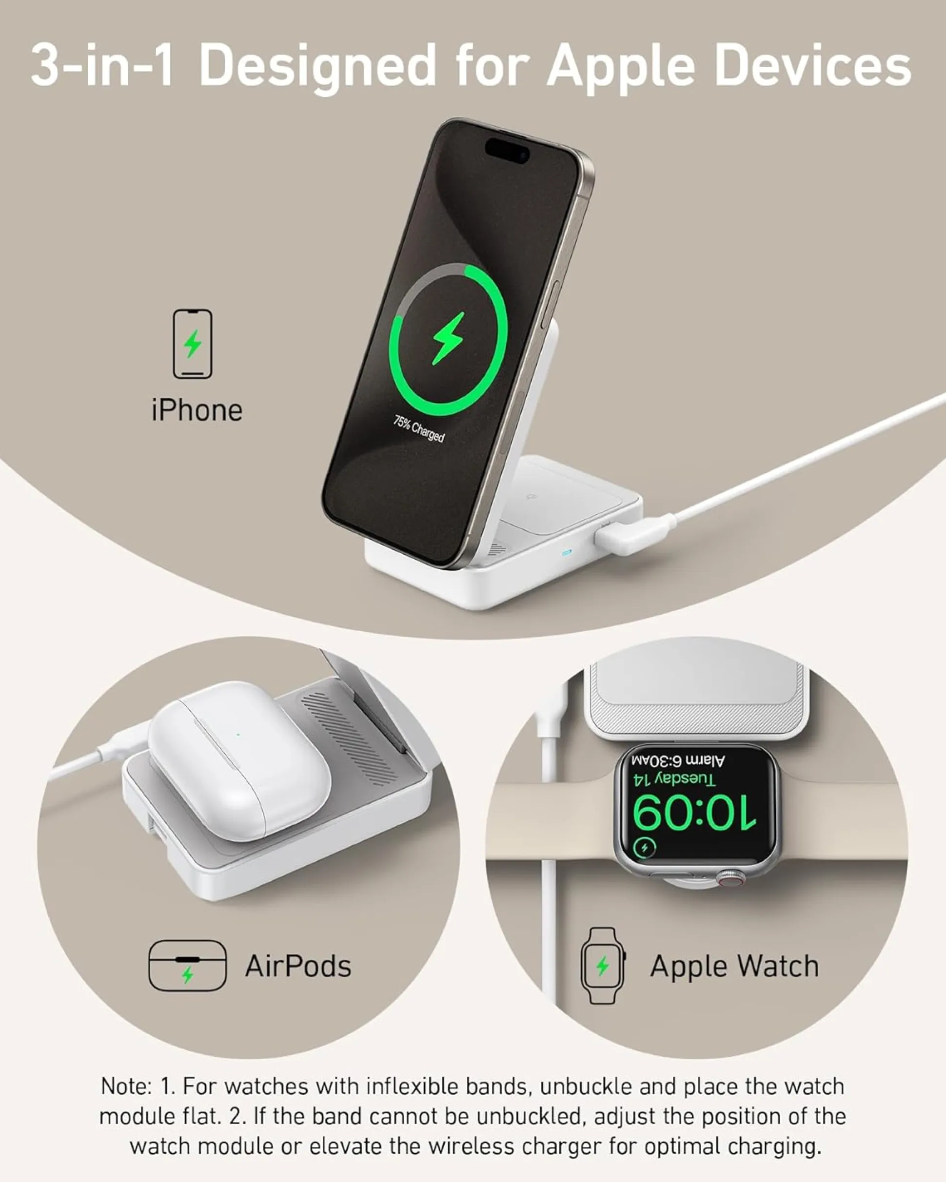 Anker MagGo Wireless Charging Station (Foldable 3-in-1) and Anker Nano Travel Adapter (5-in-1, 20W, 1-Pack)
