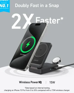 Anker MagGo Wireless Charging Station (Foldable 3-in-1) and Tech Storage Bag