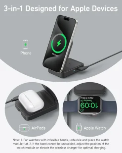 Anker MagGo Wireless Charging Station (Foldable 3-in-1) and Tech Storage Bag