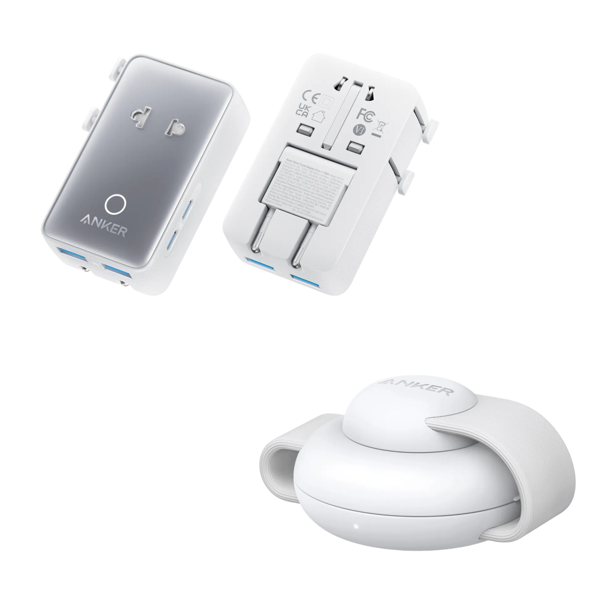Anker MagGo Wireless Charging Station (3-in-1, Foldable Pad) and Anker Nano Travel Adapter (5-in-1, 20W, 1-Pack)