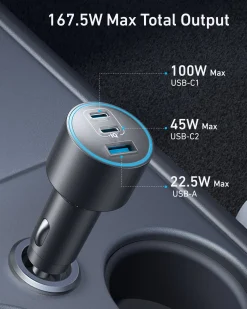 Anker Nano Car Charger (167.5W, 3 Ports)