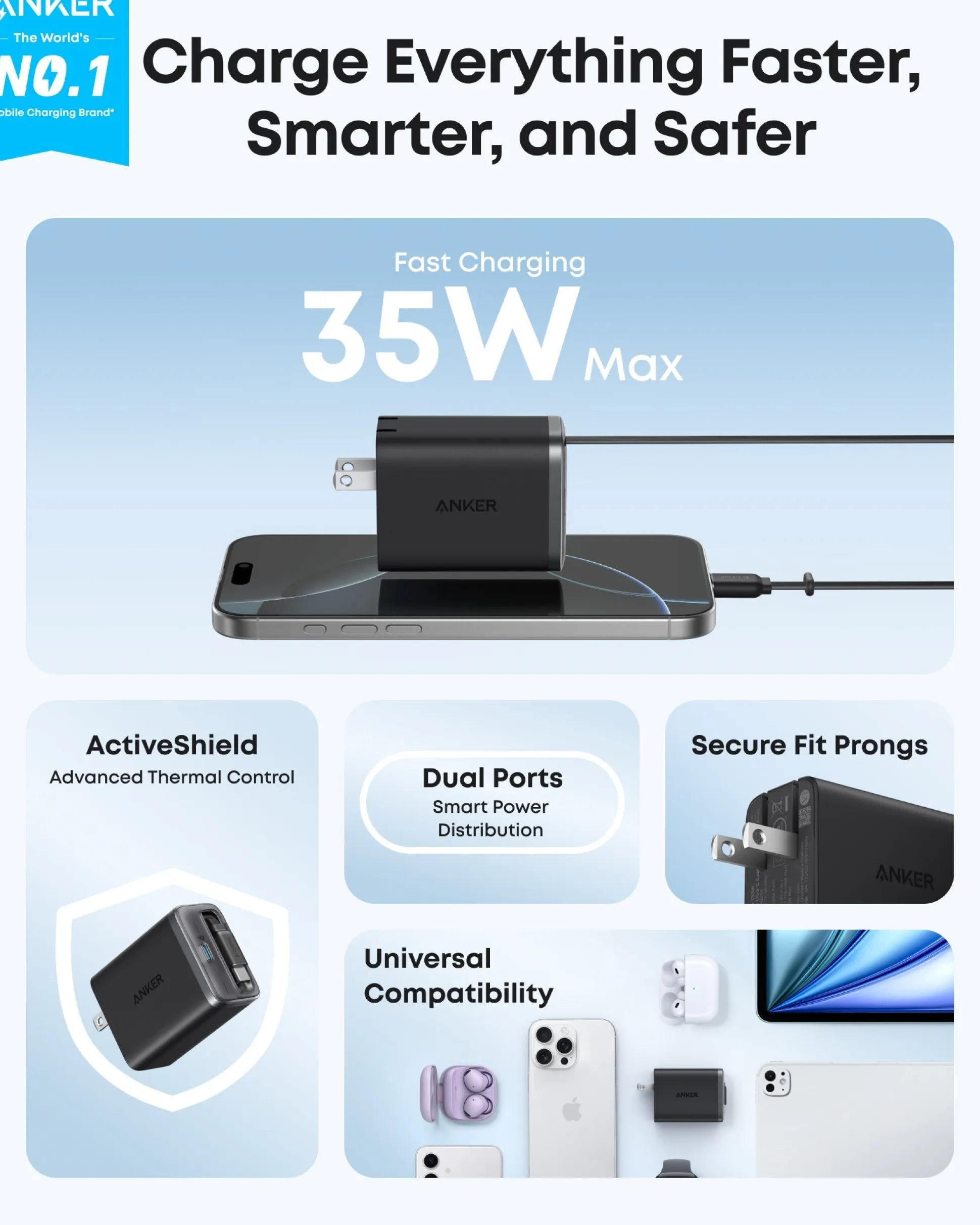 Anker Nano Charger (35W, Built-In Retractable USB-C Cable)