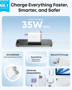 Anker Nano Charger (35W, Built-In Retractable USB-C Cable) —2- Pack