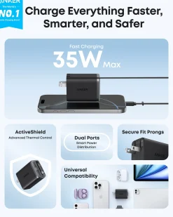 Anker Nano Charger (35W, Built-In Retractable USB-C Cable) —2- Pack