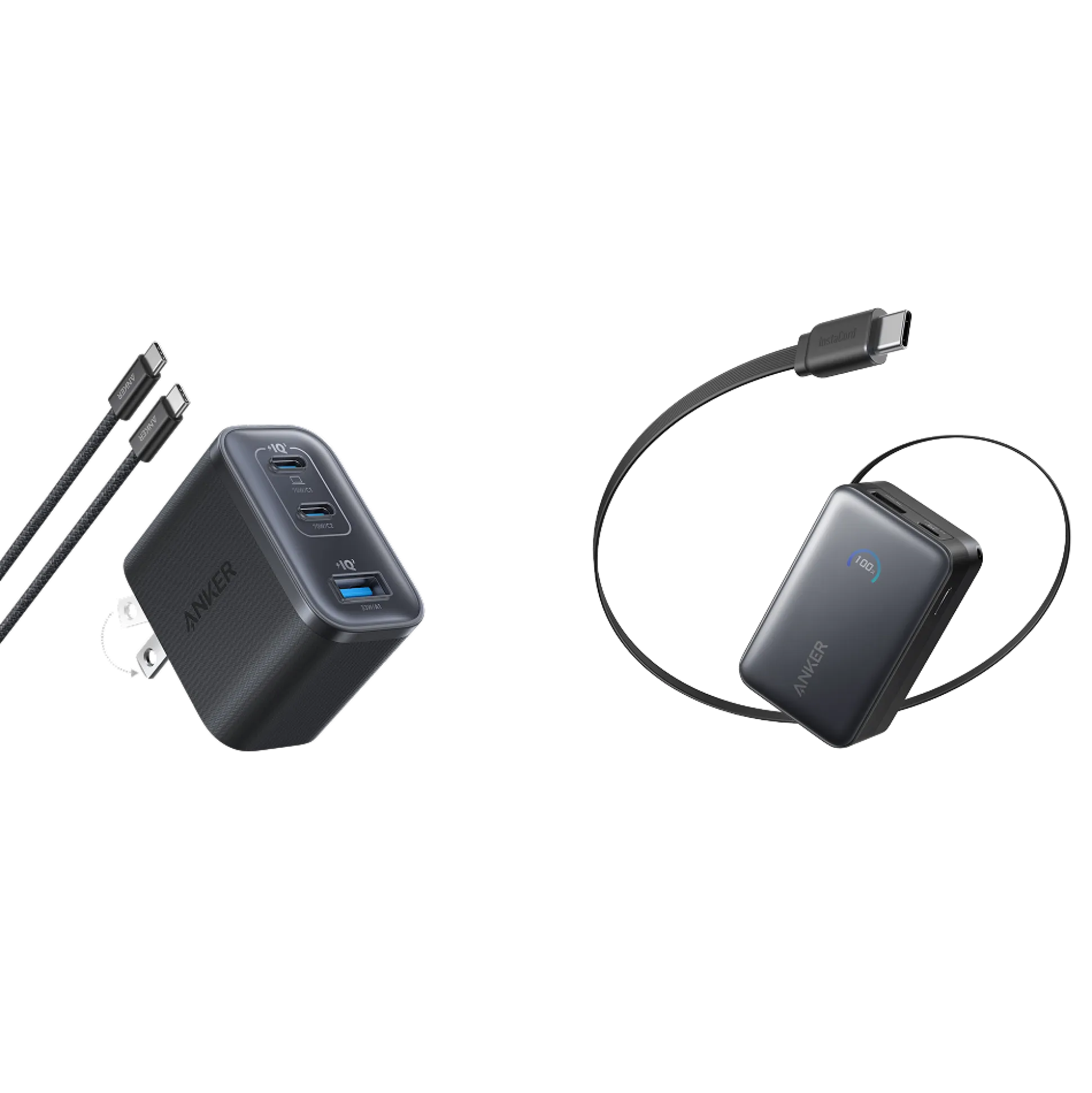 Anker Nano Charger (70W, 3 Ports) and Anker Nano Power Bank (10K, 45W, Built-In Retractable USB-C Cable)