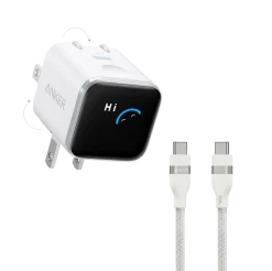 Anker Nano Charger (45W, Smart Display, 180° Foldable) and USB-C to USB-C Cable