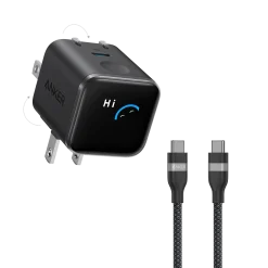 Anker Nano Charger (45W, Smart Display, 180° Foldable) and USB-C to USB-C Cable