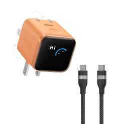 Anker Nano Charger (45W, Smart Display, 180° Foldable) and USB-C to USB-C Cable