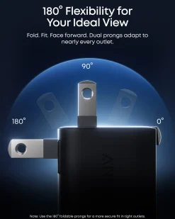 Anker Nano Charger (45W, Smart Display, 180° Foldable) and USB-C to USB-C Cable