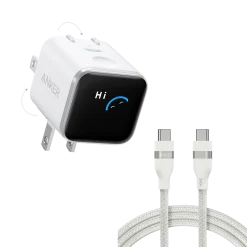 Anker Nano Charger (45W, Smart Display, 180° Foldable) and USB-C to USB-C Cable