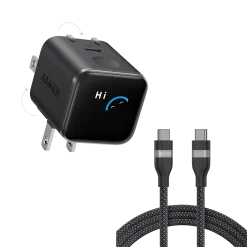 Anker Nano Charger (45W, Smart Display, 180° Foldable) and USB-C to USB-C Cable