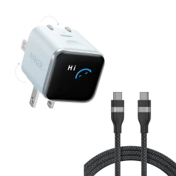 Anker Nano Charger (45W, Smart Display, 180° Foldable) and USB-C to USB-C Cable