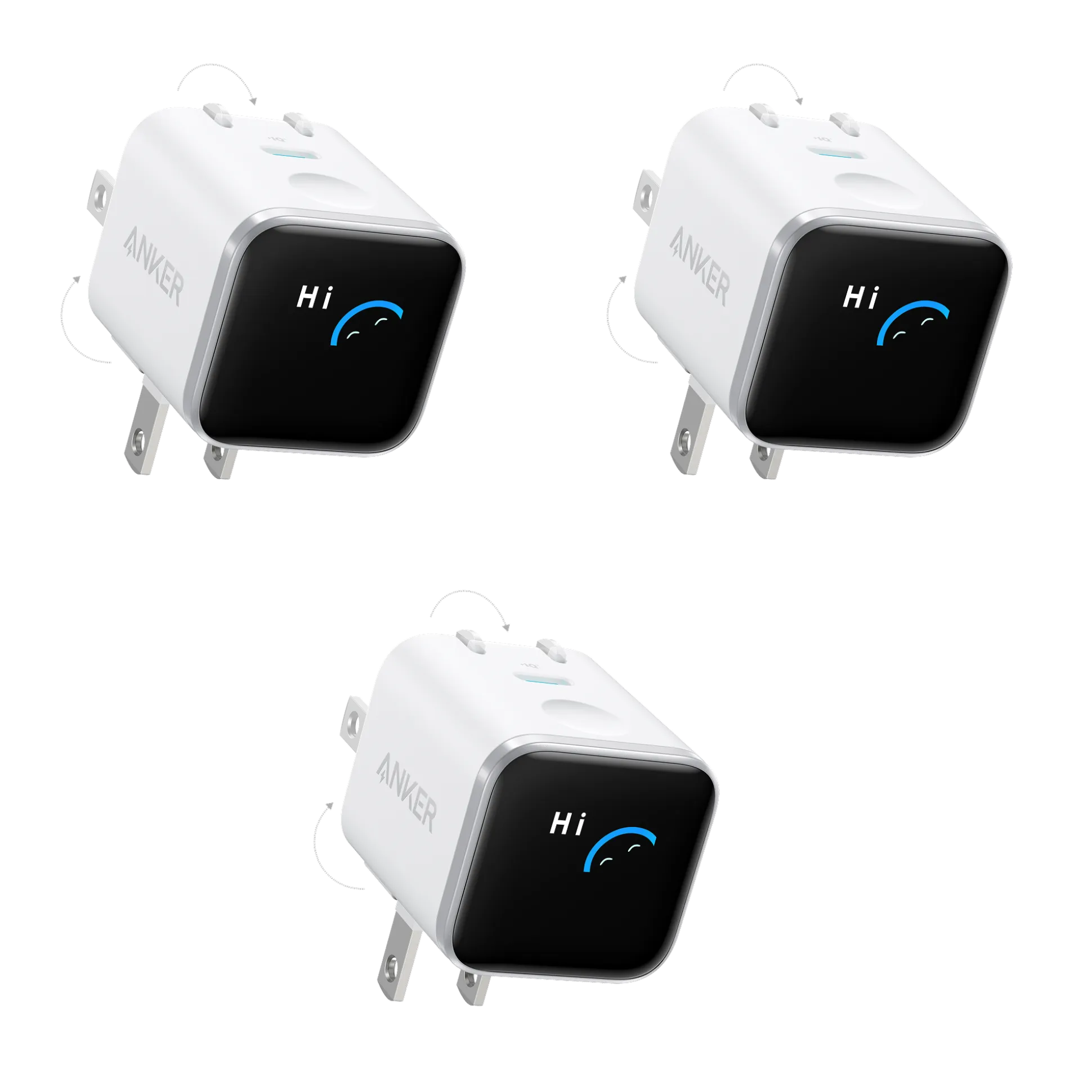 Anker Nano Charger (45W, Smart Display, 180° Foldable, 3-Pack)