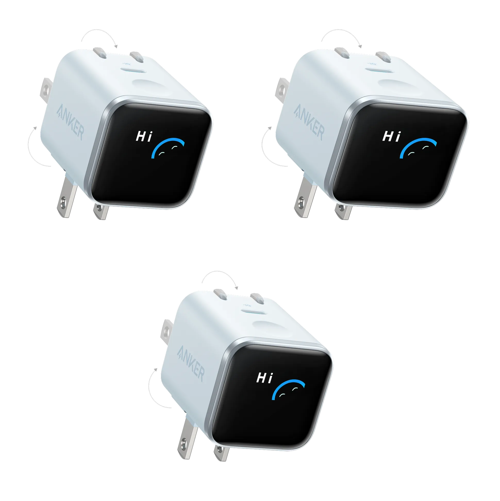 Anker Nano Charger (45W, Smart Display, 180° Foldable, 3-Pack)