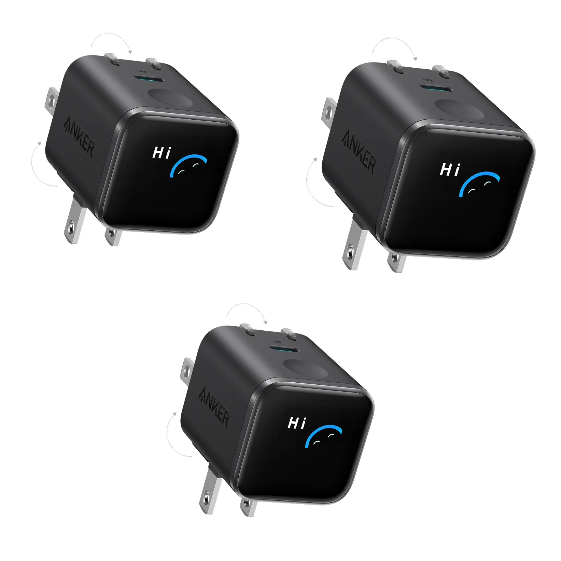Anker Nano Charger (45W, Smart Display, 180° Foldable, 3-Pack)