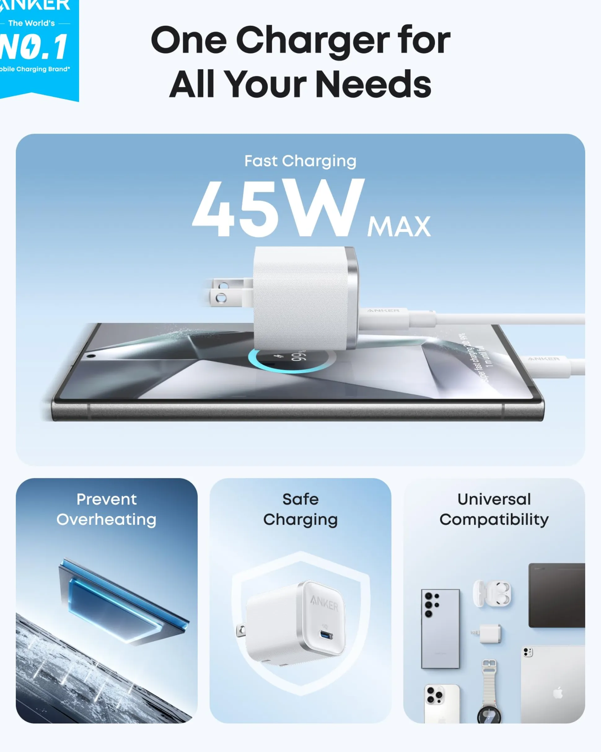 Anker Nano Charger (45W) with USB-C to USB-C Cable