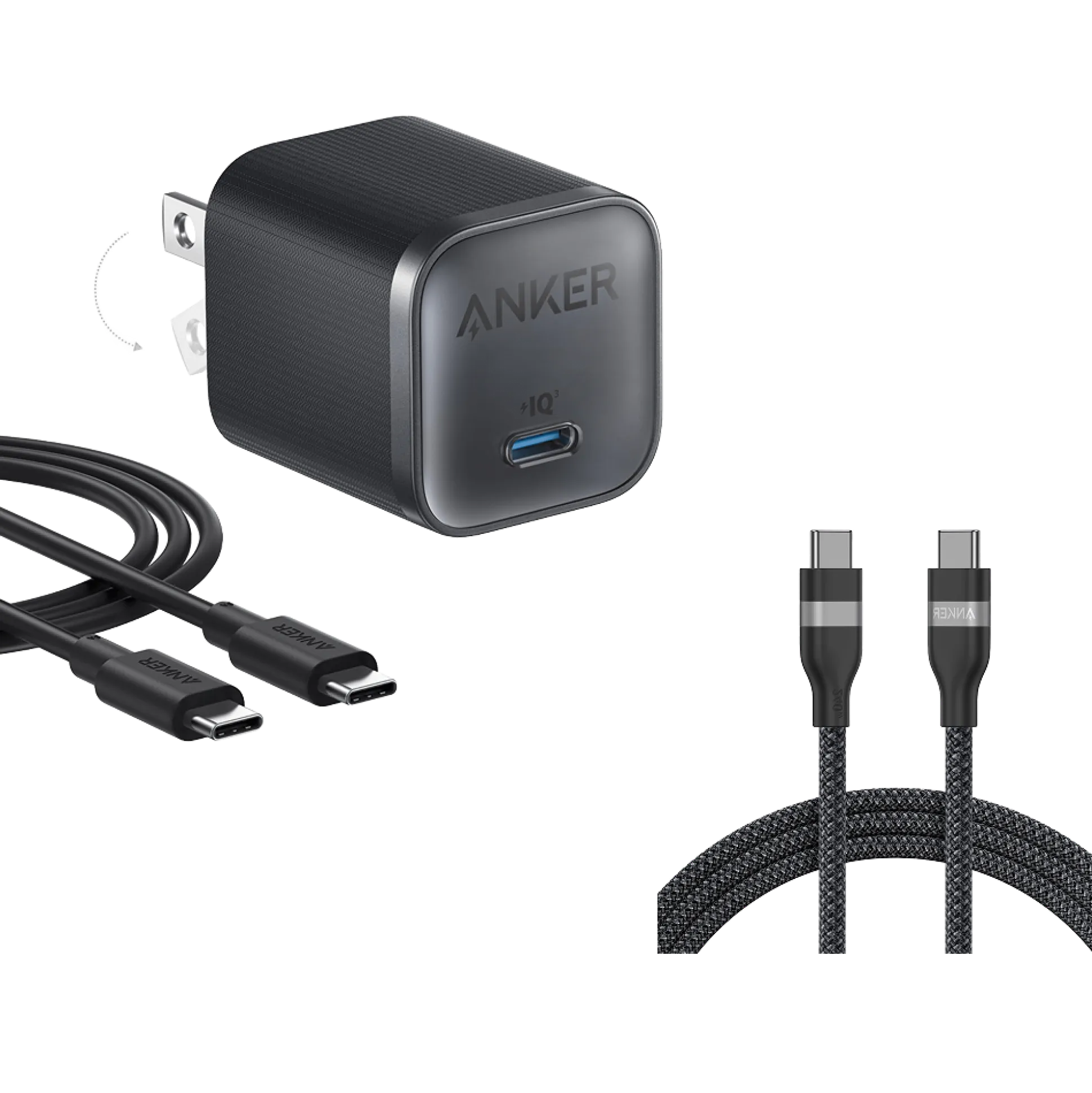 Anker Nano Charger (45W) with USB-C to USB-C Cable and Anker USB-C to USB-C Cable (6 ft, 240W, Upcycled-Braided)