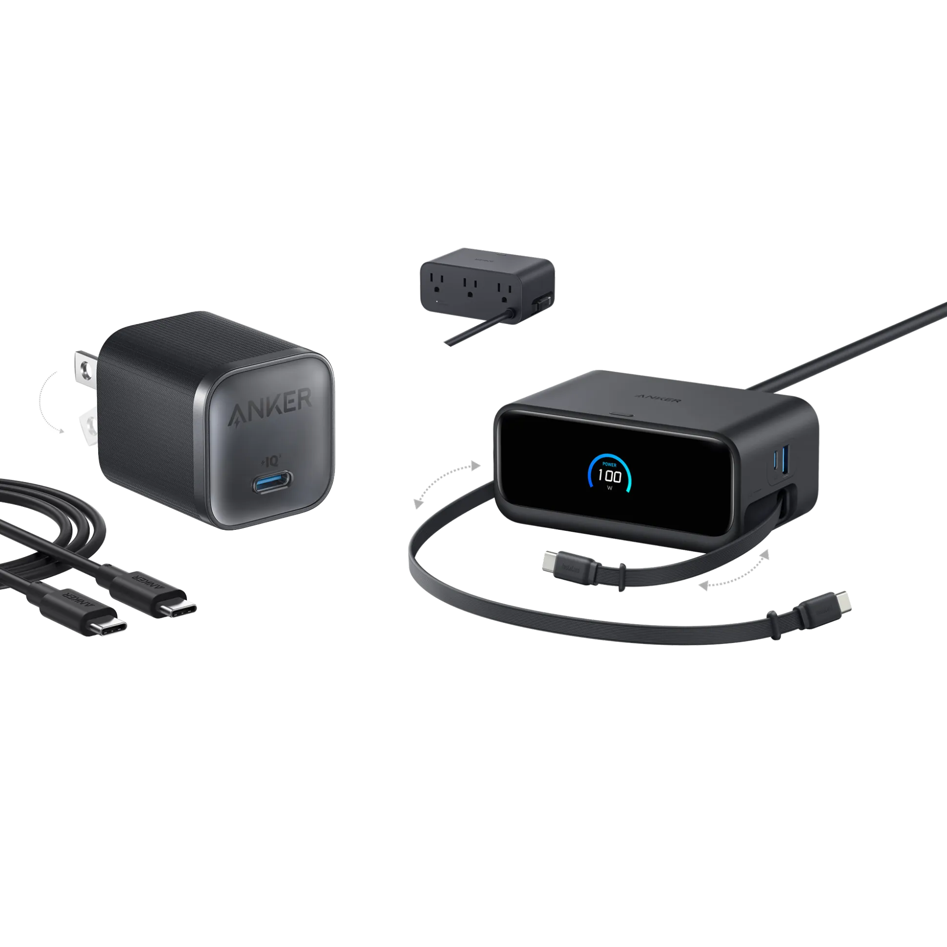 Anker Nano Charging Station (7-in-1, 100W) and Anker Nano Charger (45W) with Cable