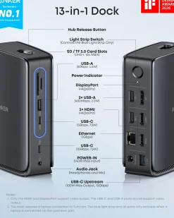 Anker Nano Docking Station (13-in-1, Triple Display, Built-In Removable Hub)