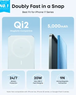 Anker Nano Power Bank (5K, MagGo, Slim), 2-pack