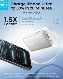 Anker Nano Power Bank (10K, 45W, Built-In Retractable USB-C Cable)