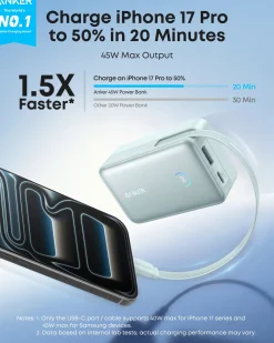 Anker Nano Power Bank (10K, 45W, Built-In Retractable USB-C Cable)