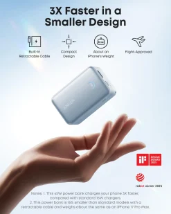Anker Nano Power Bank (10K, 45W, Built-In Retractable USB-C Cable)