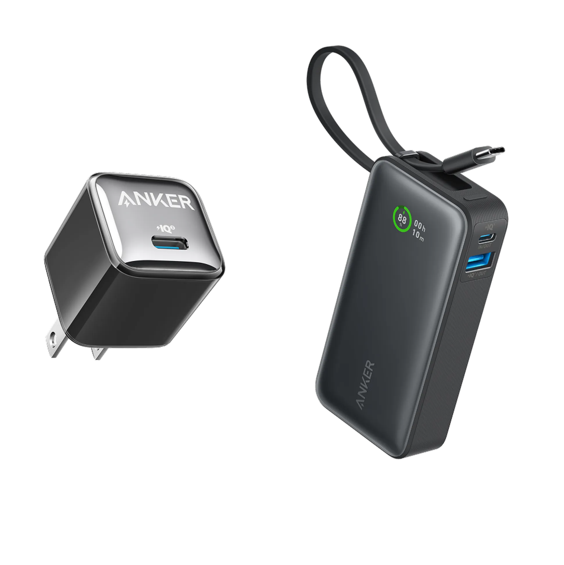 Anker Nano Power Bank (30W, Built-In USB-C Cable) and Anker Nano Charger (20W)
