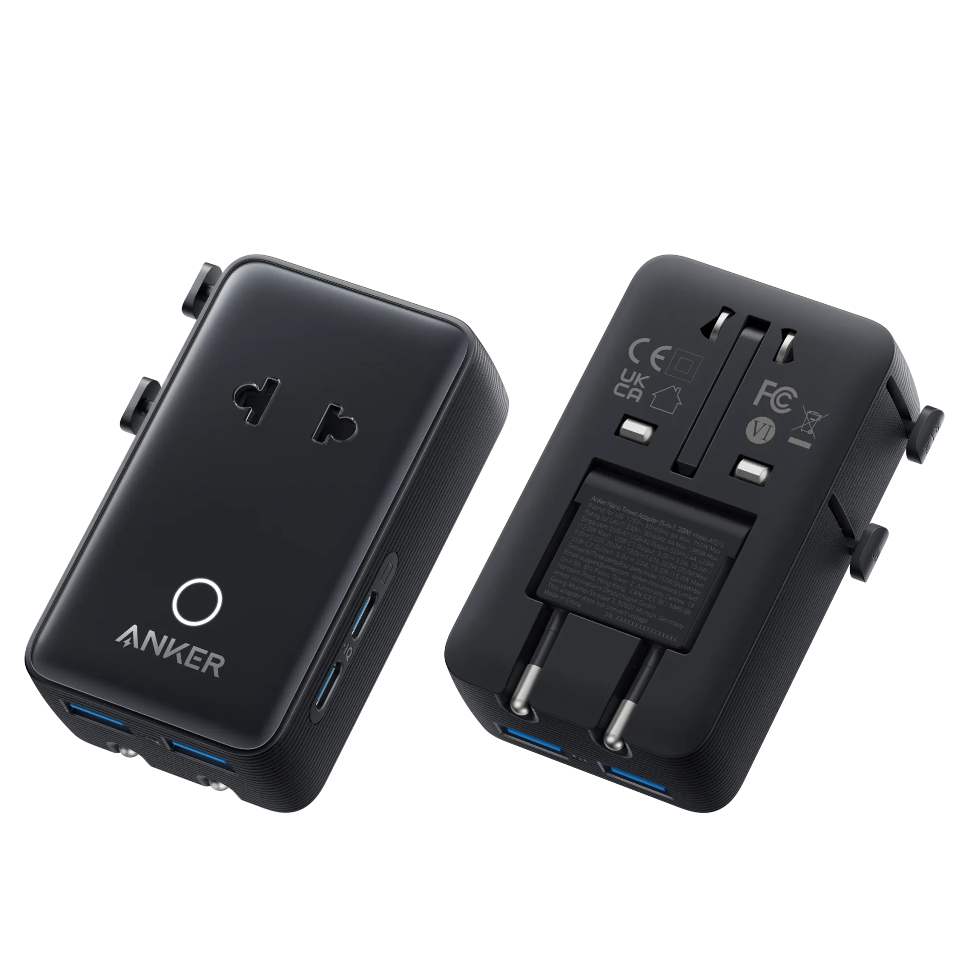 Anker Nano Travel Adapter (5-in-1, 20W, 1-Pack)