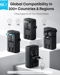 Anker Nano Travel Adapter (5-in-1, 20W, 1-Pack)