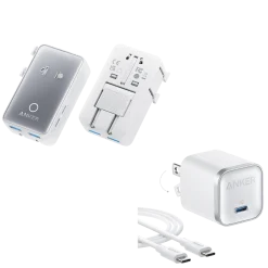 Anker Nano Travel Adapter (5-in-1, 20W, 1-Pack) and Anker Nano Charger (45W) with USB-C to USB-C Cable